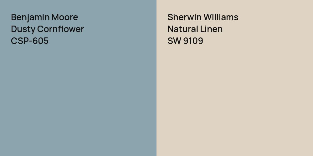 Benjamin Moore Dusty Cornflower vs. Sherwin Williams Natural Linen