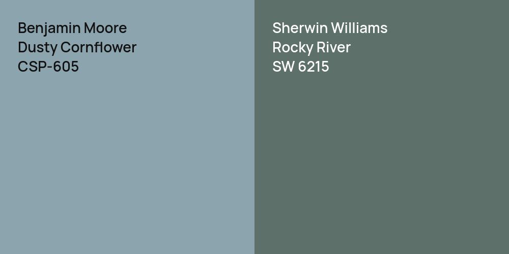 Benjamin Moore Dusty Cornflower vs. Sherwin Williams Rocky River