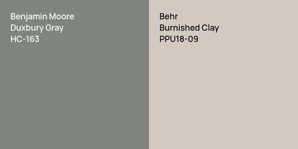 Benjamin Moore Duxbury Gray vs. Behr Burnished Clay