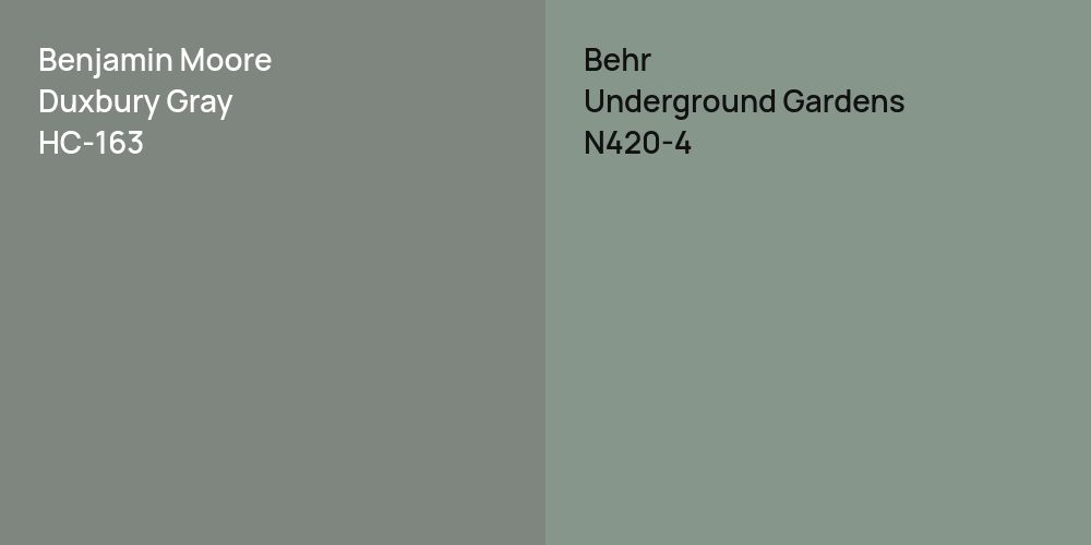 Benjamin Moore Duxbury Gray vs. Behr Underground Gardens