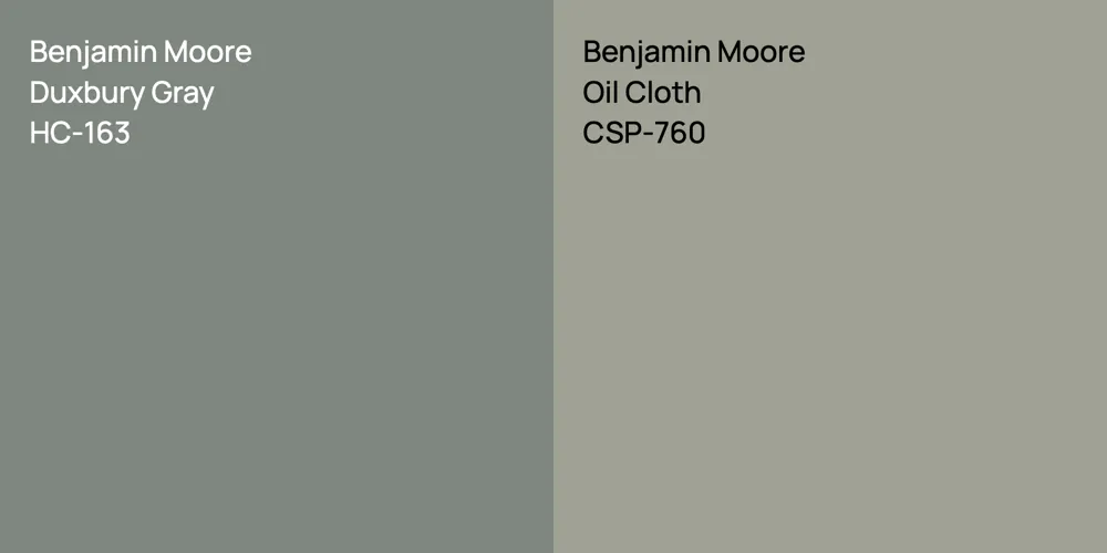 Benjamin Moore Duxbury Gray vs. Benjamin Moore Oil Cloth