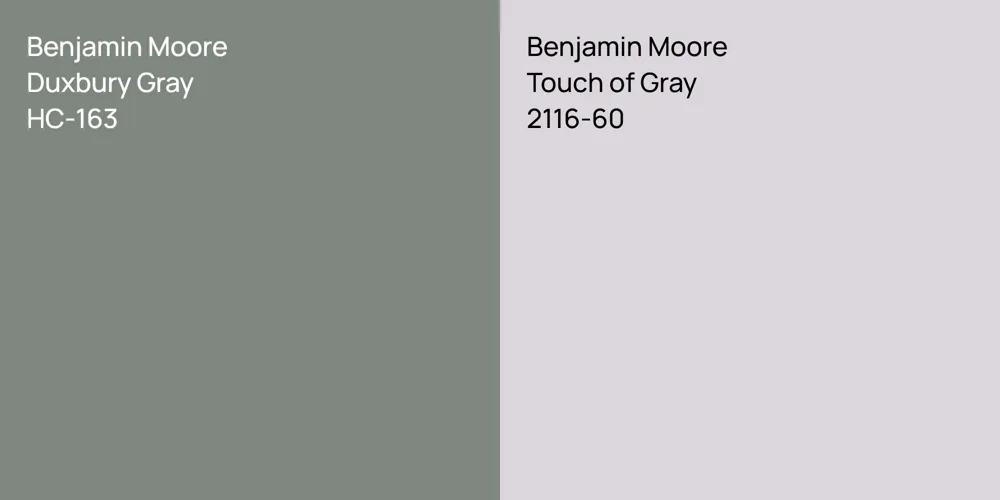 Benjamin Moore Duxbury Gray vs. Benjamin Moore Touch of Gray comparison