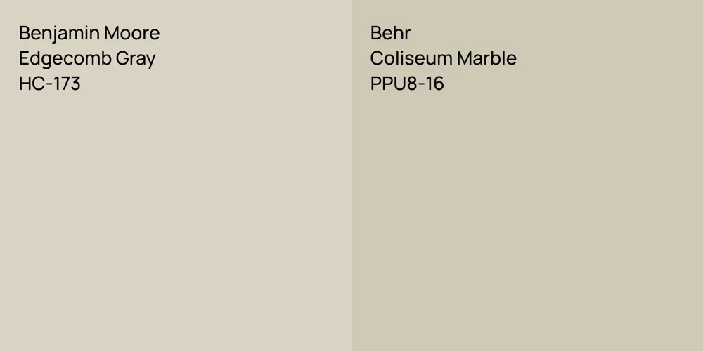 Benjamin Moore Edgecomb Gray vs. Behr Coliseum Marble