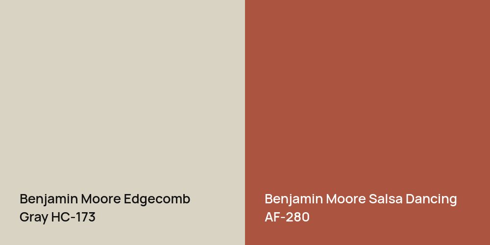 Benjamin Moore Edgecomb Gray vs. Benjamin Moore Salsa Dancing