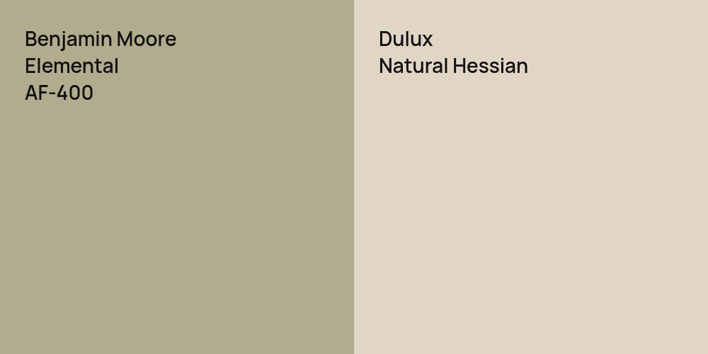 Benjamin Moore Elemental vs. Dulux Natural Hessian