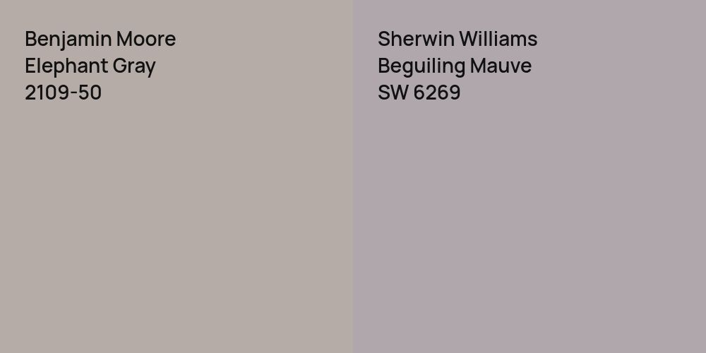 Benjamin Moore Elephant Gray vs. Sherwin Williams Beguiling Mauve