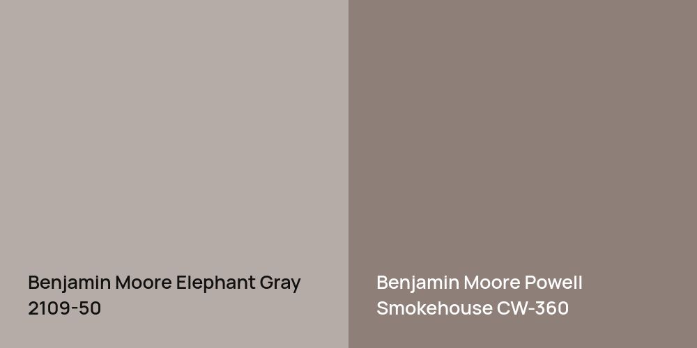 Benjamin Moore Elephant Gray vs. Benjamin Moore Powell Smokehouse