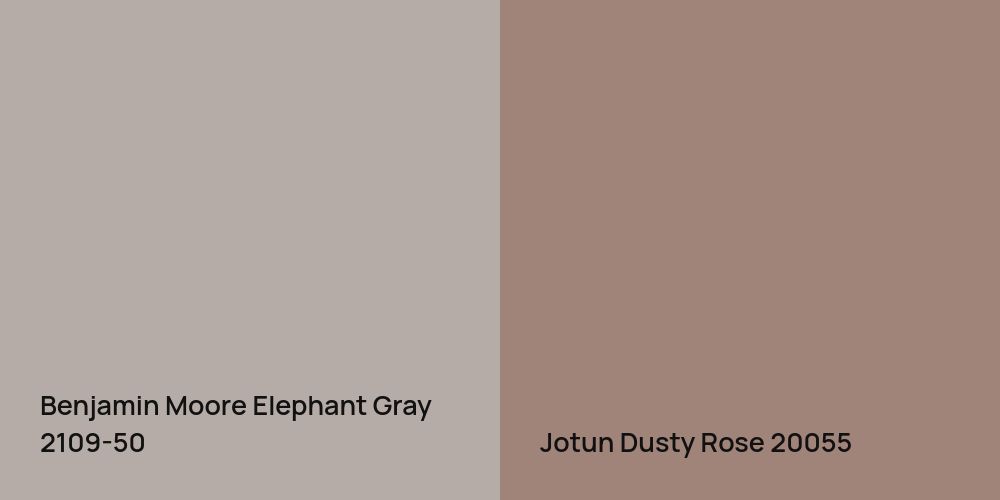 Benjamin Moore Elephant Gray vs. Jotun Dusty Rose