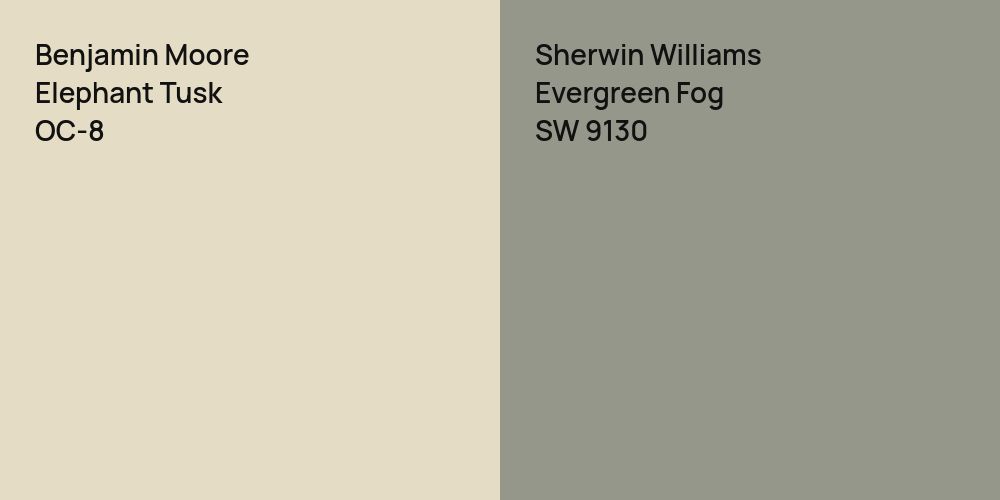 Benjamin Moore Elephant Tusk vs. Sherwin Williams Evergreen Fog