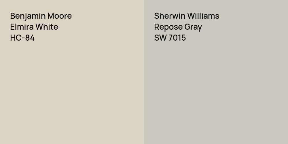 Benjamin Moore Elmira White vs. Sherwin Williams Repose Gray