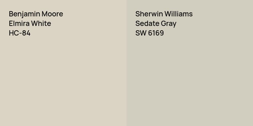 Benjamin Moore Elmira White vs. Sherwin Williams Sedate Gray