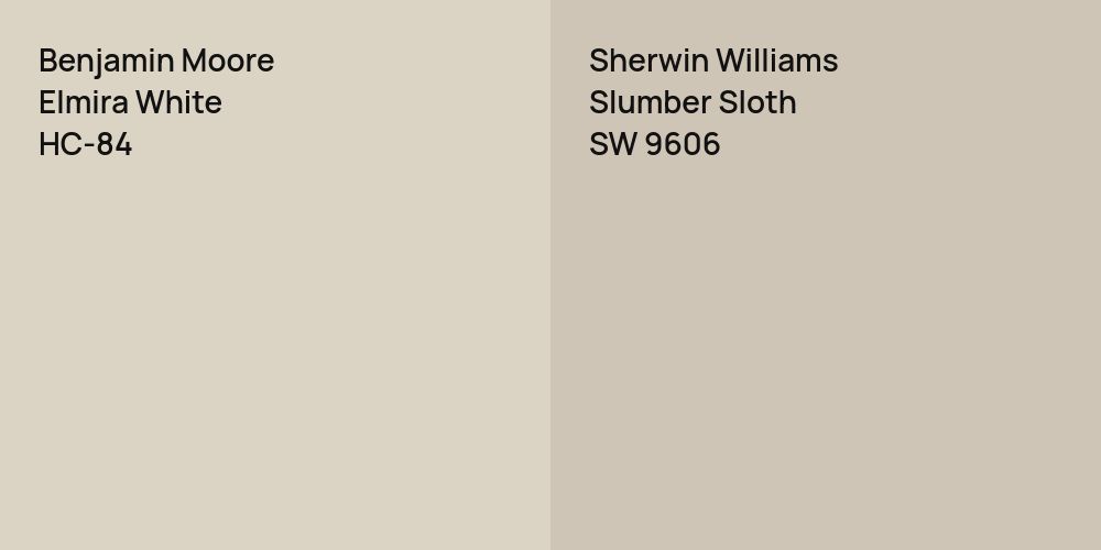 Benjamin Moore Elmira White vs. Sherwin Williams Slumber Sloth