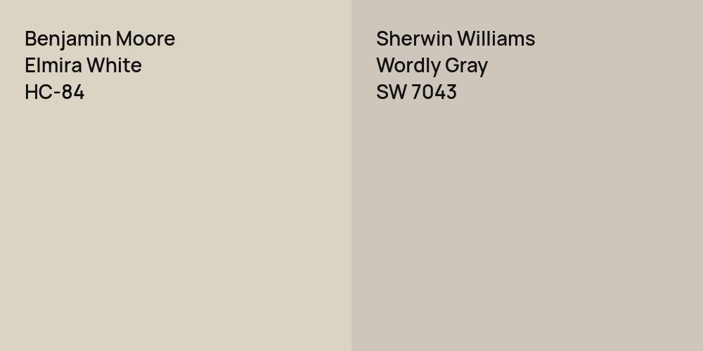 Benjamin Moore Elmira White vs. Sherwin Williams Wordly Gray