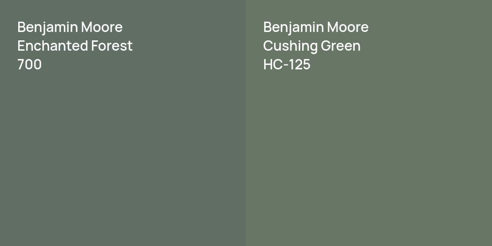 Benjamin Moore Enchanted Forest vs. Benjamin Moore Cushing Green