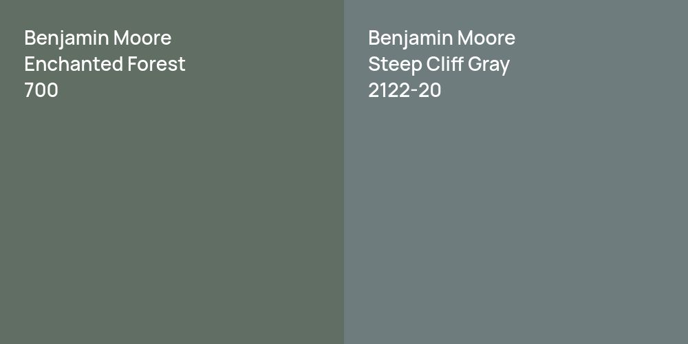 Benjamin Moore Enchanted Forest vs. Benjamin Moore Steep Cliff Gray