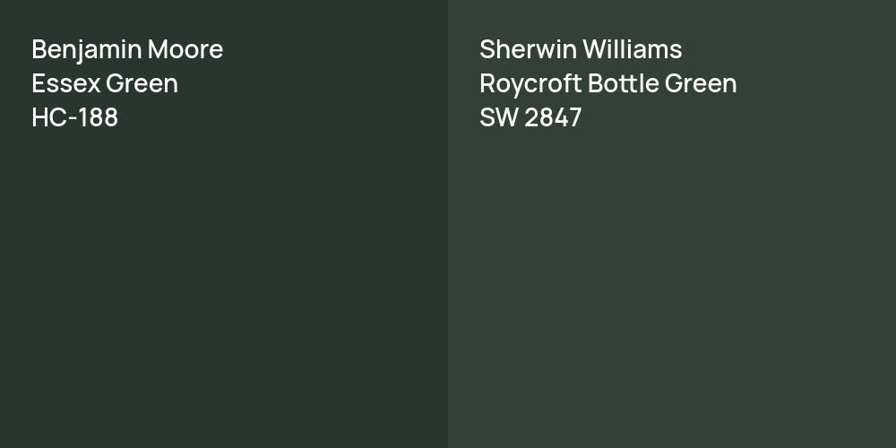 Benjamin Moore Essex Green vs. Sherwin Williams Roycroft Bottle Green