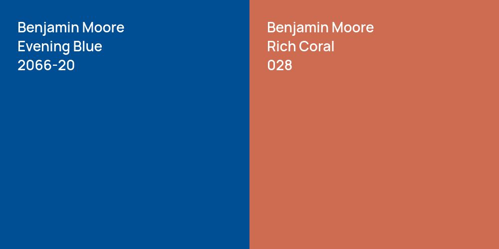 Benjamin Moore Evening Blue vs. Benjamin Moore Rich Coral