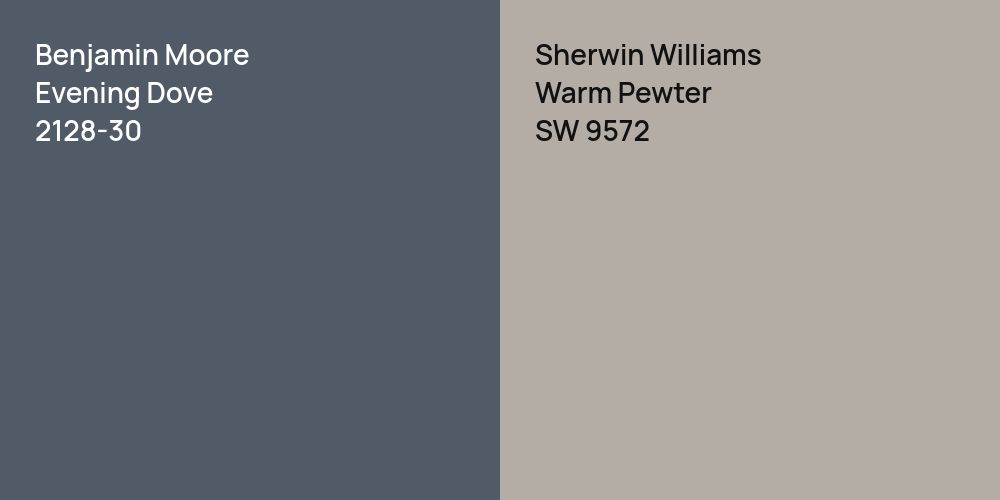 Benjamin Moore Evening Dove vs. Sherwin Williams Warm Pewter