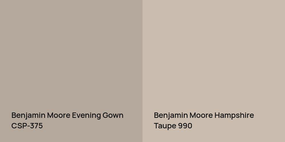 Benjamin Moore Evening Gown vs. Benjamin Moore Hampshire Taupe