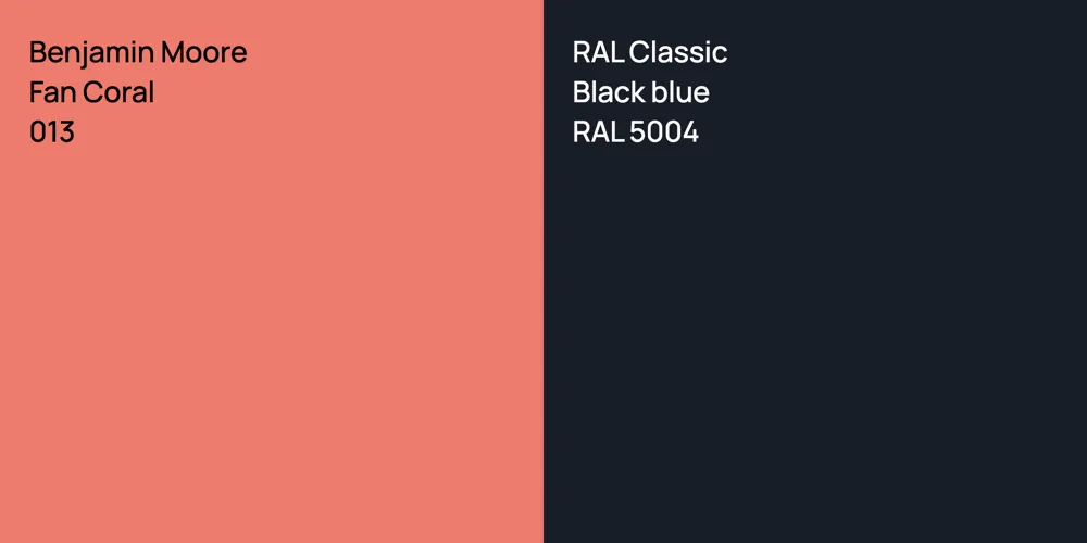 Benjamin Moore Fan Coral vs. RAL Classic  Black blue