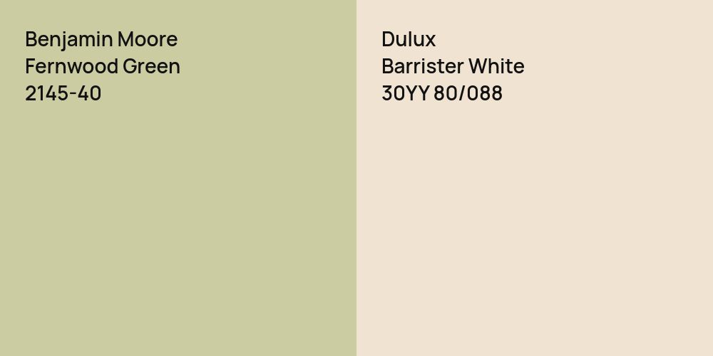 Benjamin Moore Fernwood Green vs. Dulux Barrister White