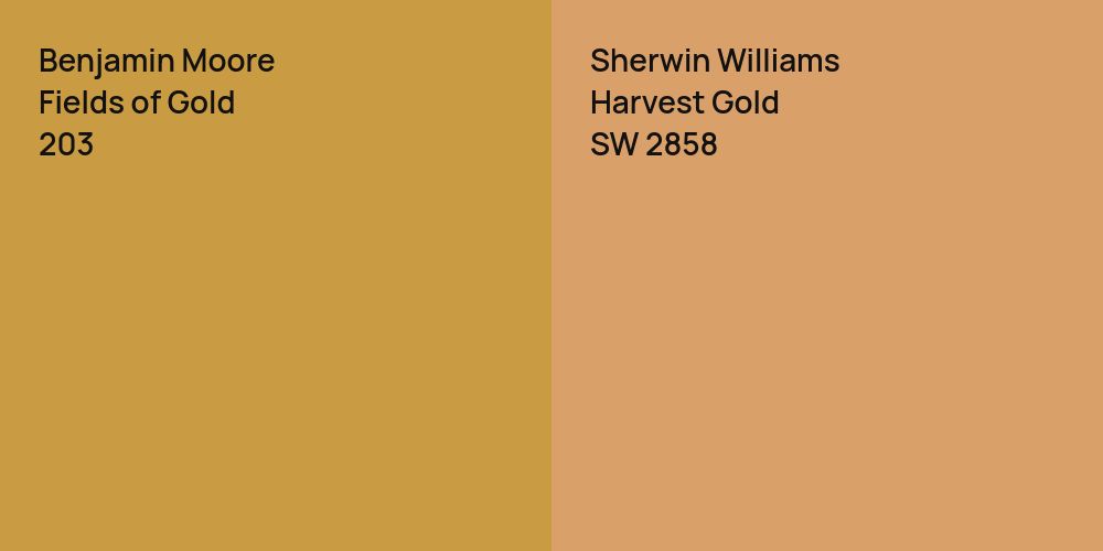 Benjamin Moore Fields of Gold vs. Sherwin Williams Harvest Gold