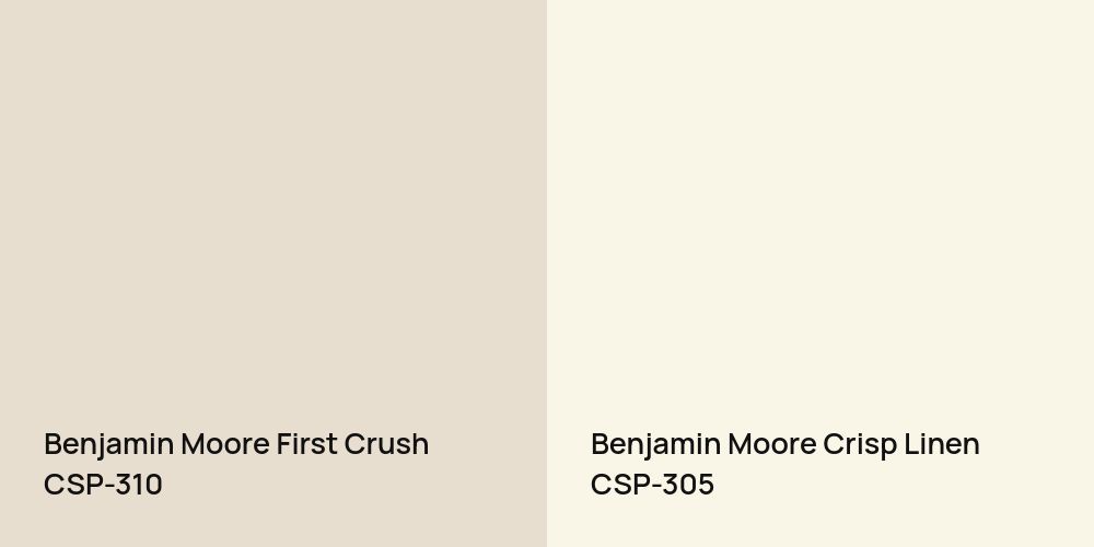 Benjamin Moore First Crush vs. Benjamin Moore Crisp Linen