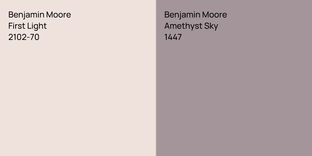 Benjamin Moore First Light vs. Benjamin Moore Amethyst Sky comparison