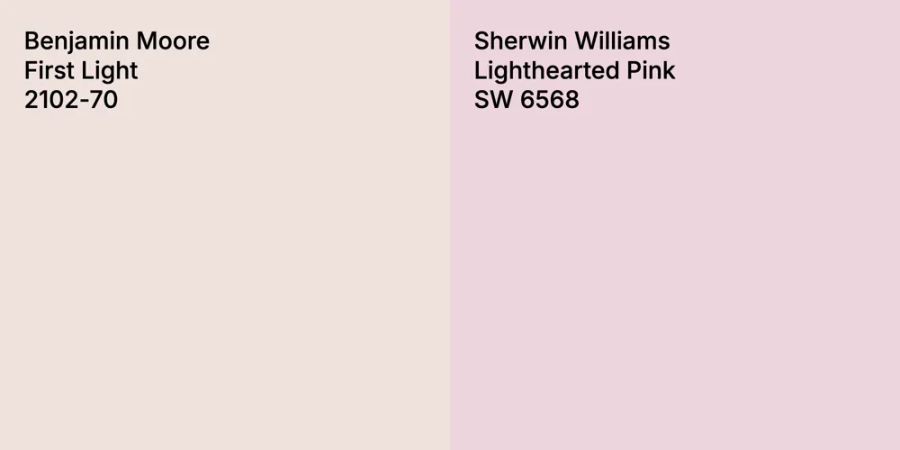 Benjamin Moore First Light vs. Sherwin Williams Lighthearted Pink