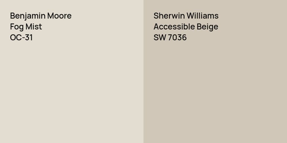 Benjamin Moore Fog Mist vs. Sherwin Williams Accessible Beige