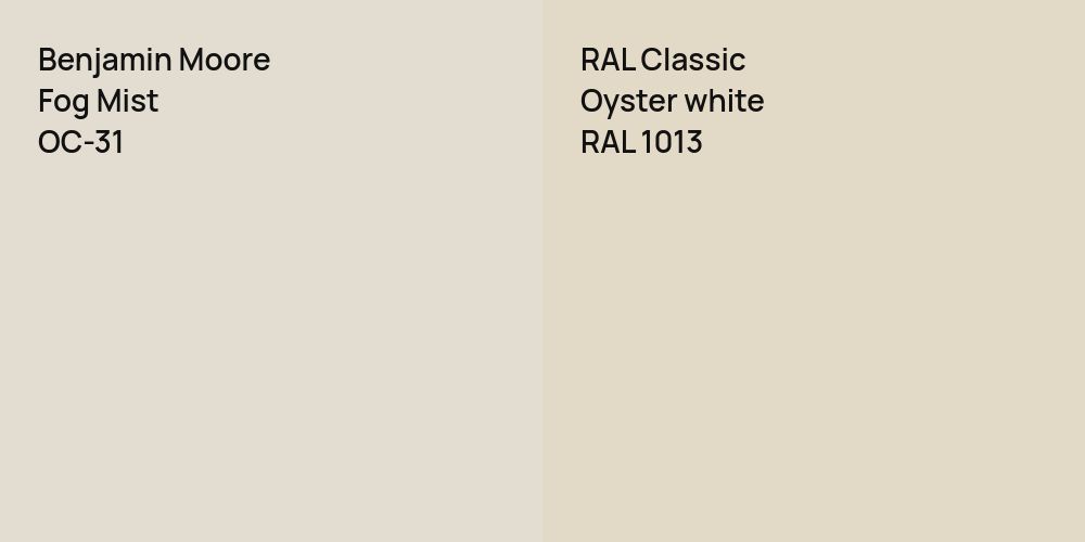 Benjamin Moore Fog Mist vs. RAL Classic  Oyster white