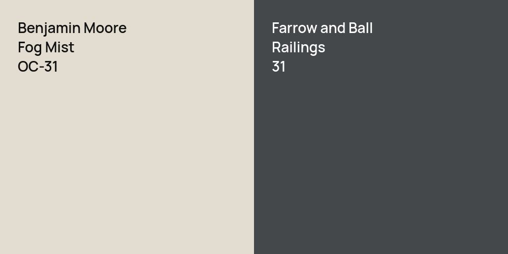 Benjamin Moore Fog Mist vs. Farrow and Ball Railings