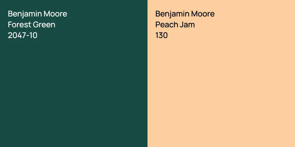 Benjamin Moore Forest Green vs. Benjamin Moore Peach Jam