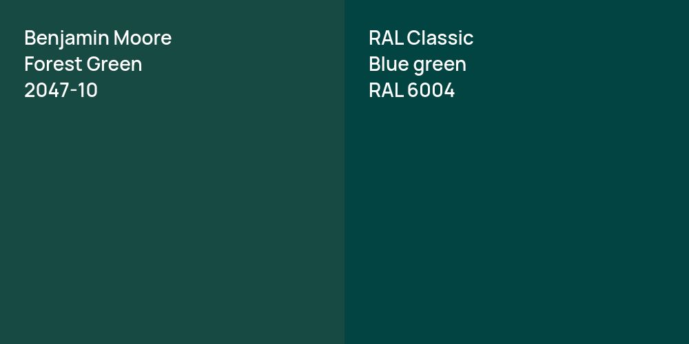 Benjamin Moore Forest Green vs. RAL Classic  Blue green