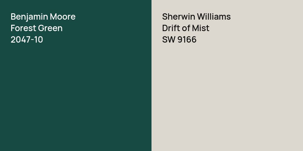 Benjamin Moore Forest Green vs. Sherwin Williams Drift of Mist