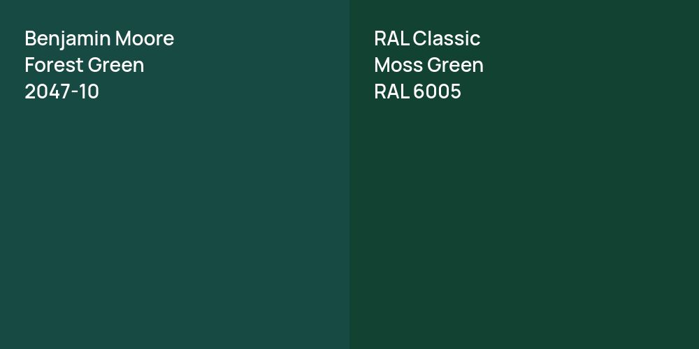 Benjamin Moore Forest Green vs. RAL Classic Moss Green