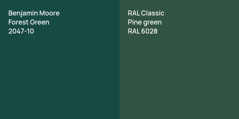 Benjamin Moore Forest Green vs. RAL Classic  Pine green