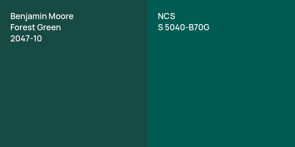 Benjamin Moore Forest Green vs. NCS S 5040-B70G