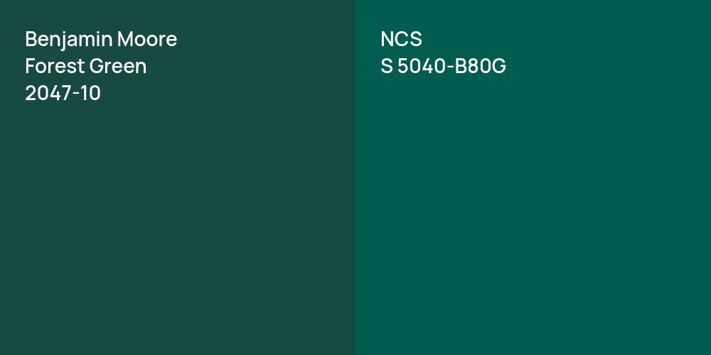 Benjamin Moore Forest Green vs. NCS S 5040-B80G