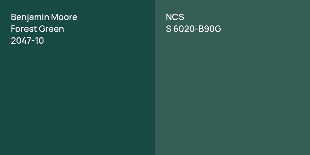 Benjamin Moore Forest Green vs. NCS S 6020-B90G