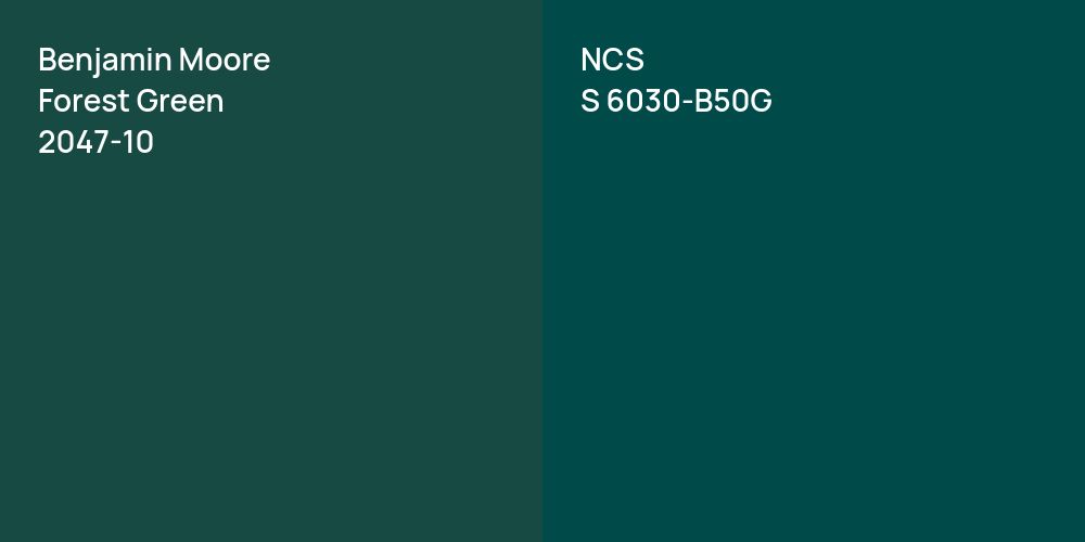 Benjamin Moore Forest Green vs. NCS S 6030-B50G