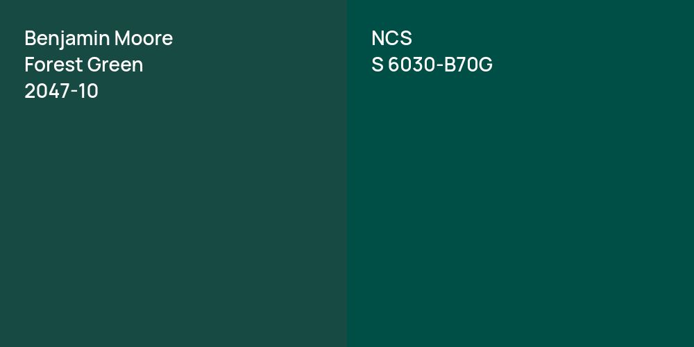 Benjamin Moore Forest Green vs. NCS S 6030-B70G