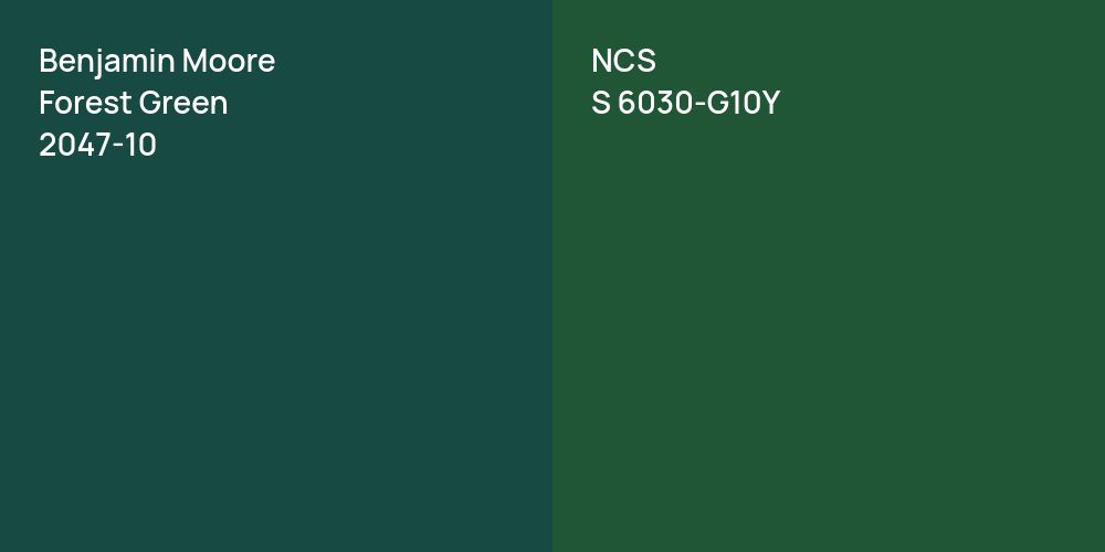 Benjamin Moore Forest Green vs. NCS S 6030-G10Y