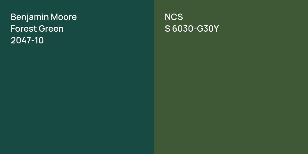 Benjamin Moore Forest Green vs. NCS S 6030-G30Y