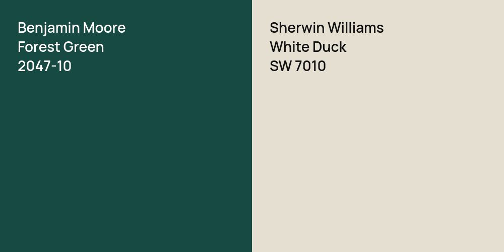 Benjamin Moore Forest Green vs. Sherwin Williams White Duck