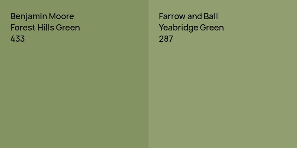 Benjamin Moore Forest Hills Green vs. Farrow and Ball Yeabridge Green