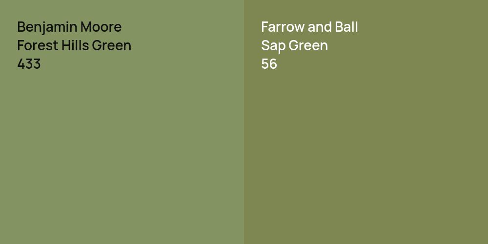 Benjamin Moore Forest Hills Green vs. Farrow and Ball Sap Green