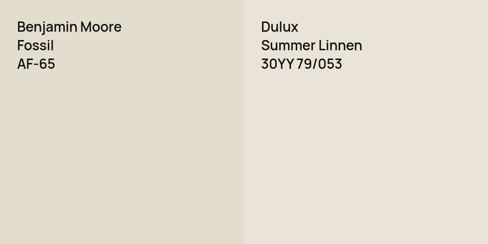 Benjamin Moore Fossil vs. Dulux Summer Linnen