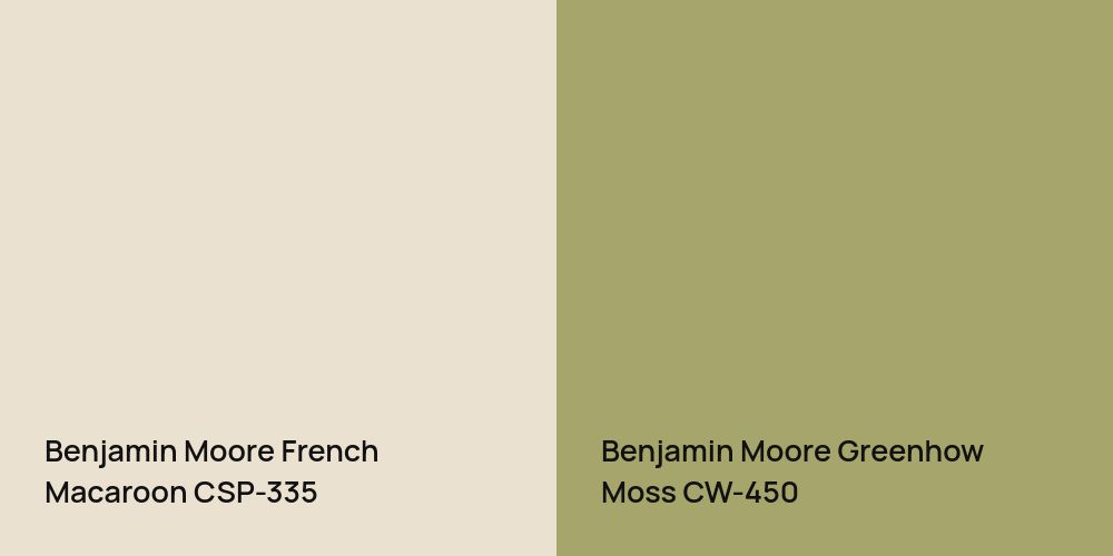 Benjamin Moore French Macaroon vs. Benjamin Moore Greenhow Moss