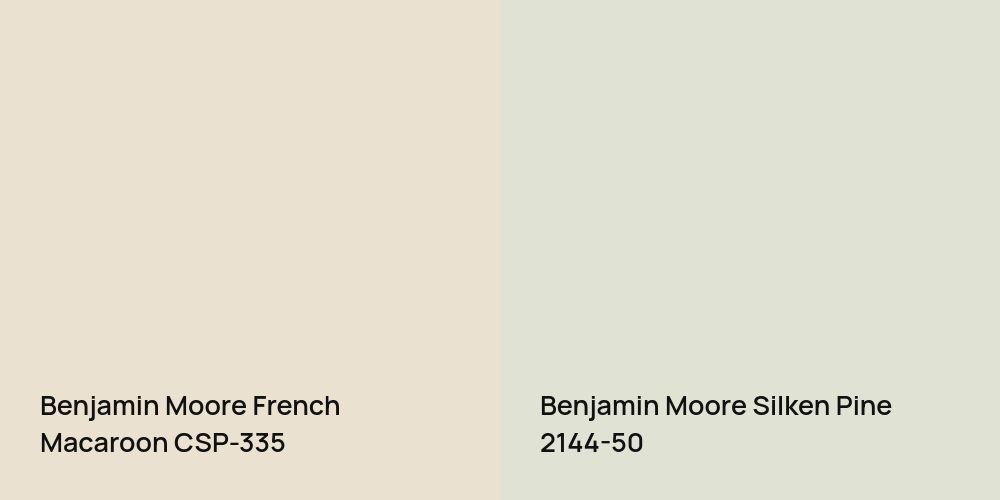 Benjamin Moore French Macaroon vs. Benjamin Moore Silken Pine